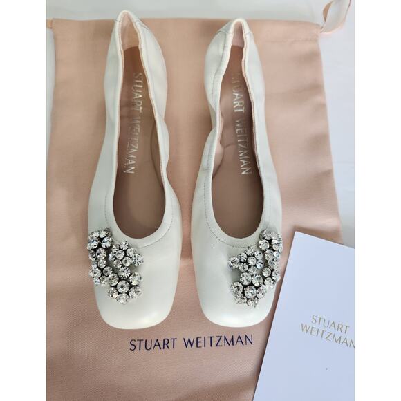 Stuart Weitzman Crystal Fleur women's ballet flats white size 6.5 NIB - Picture 1 of 9